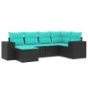 Salon de jardin 6 pcs avec coussins noir résine tressée 622538622538