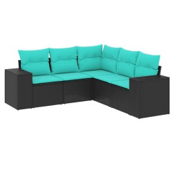 Salon de jardin 5 pcs avec coussins noir résine tressée 622541622541