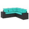 Salon de jardin 5 pcs avec coussins noir résine tressée 622541622541