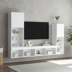 Unités murales TV avec LED 4 pcs blanc bois d'ingénierie 622552622552