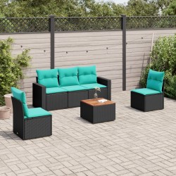Salon de jardin 6 pcs avec coussins noir résine tressée 622555622555