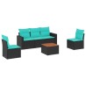 Salon de jardin 6 pcs avec coussins noir résine tressée 622555622555