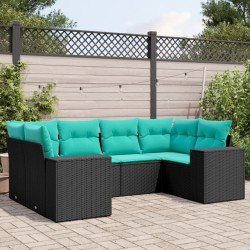 Salon de jardin 6 pcs avec coussins noir résine tressée 622559622559
