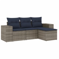 Ensemble de canapé de jardin 4 pcs avec coussins gris résine tressée 622561622561