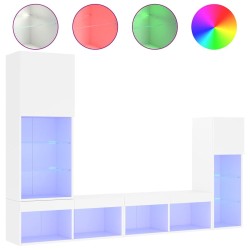Unités murales TV avec LED 4 pcs blanc bois d'ingénierie 622567622567