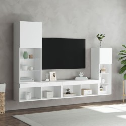 Unités murales TV avec LED 4 pcs blanc bois d'ingénierie 622567622567