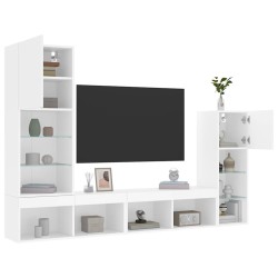 Unités murales TV avec LED 4 pcs blanc bois d'ingénierie 622567622567