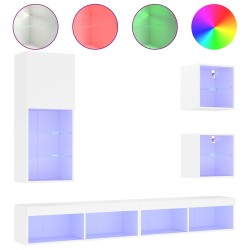 Unités murales TV avec LED 5 pcs blanc bois d'ingénierie 622576622576