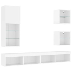 Unités murales TV avec LED 5 pcs blanc bois d'ingénierie 622576622576