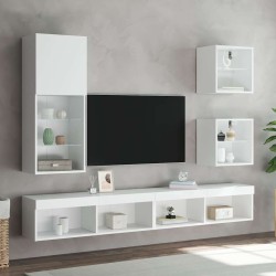 Unités murales TV avec LED 5 pcs blanc bois d'ingénierie 622576622576