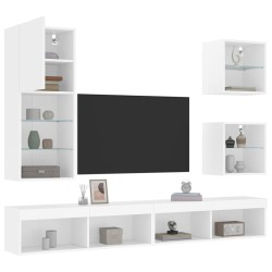Unités murales TV avec LED 5 pcs blanc bois d'ingénierie 622576622576
