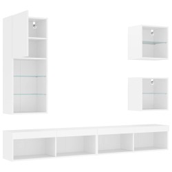 Unités murales TV avec LED 5 pcs blanc bois d'ingénierie 622576622576