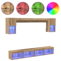 Unités murales TV avec LED 6 pcs Chêne artisanal 622577622577