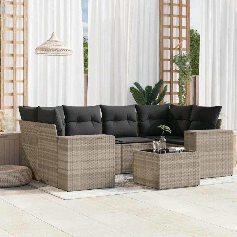 Salon de jardin avec coussins 7 pcs gris clair résine tressée 622578622578
