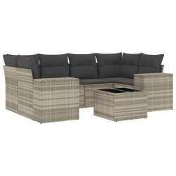 Salon de jardin avec coussins 7 pcs gris clair résine tressée 622578622578