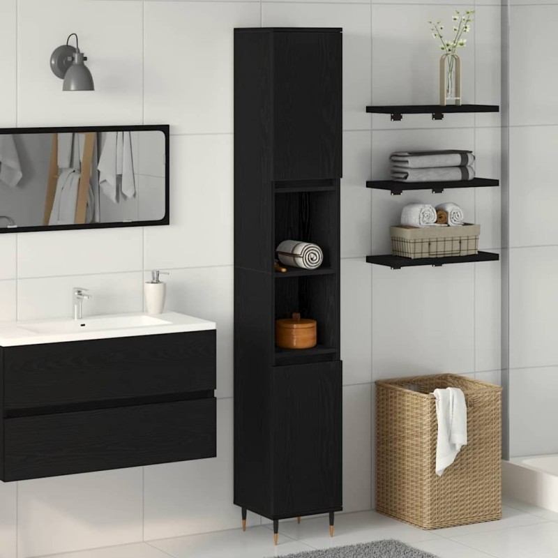 Cabinet de salle de bain avec porte Chêne noir 30 x 30 x 190 cm 622584622584