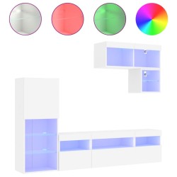 Unités murales TV avec LED 6 pcs blanc bois d'ingénierie 622588622588