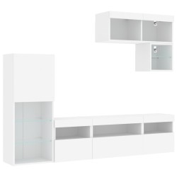 Unités murales TV avec LED 6 pcs blanc bois d'ingénierie 622588622588