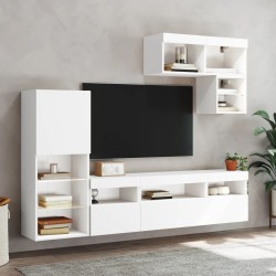 Unités murales TV avec LED 6 pcs blanc bois d'ingénierie 622588622588