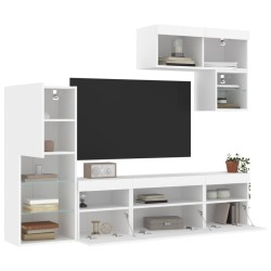 Unités murales TV avec LED 6 pcs blanc bois d'ingénierie 622588622588