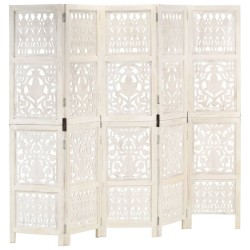 Cloison de séparation 5 panneaux Blanc 200x165 cm Bois manguier 622602622602