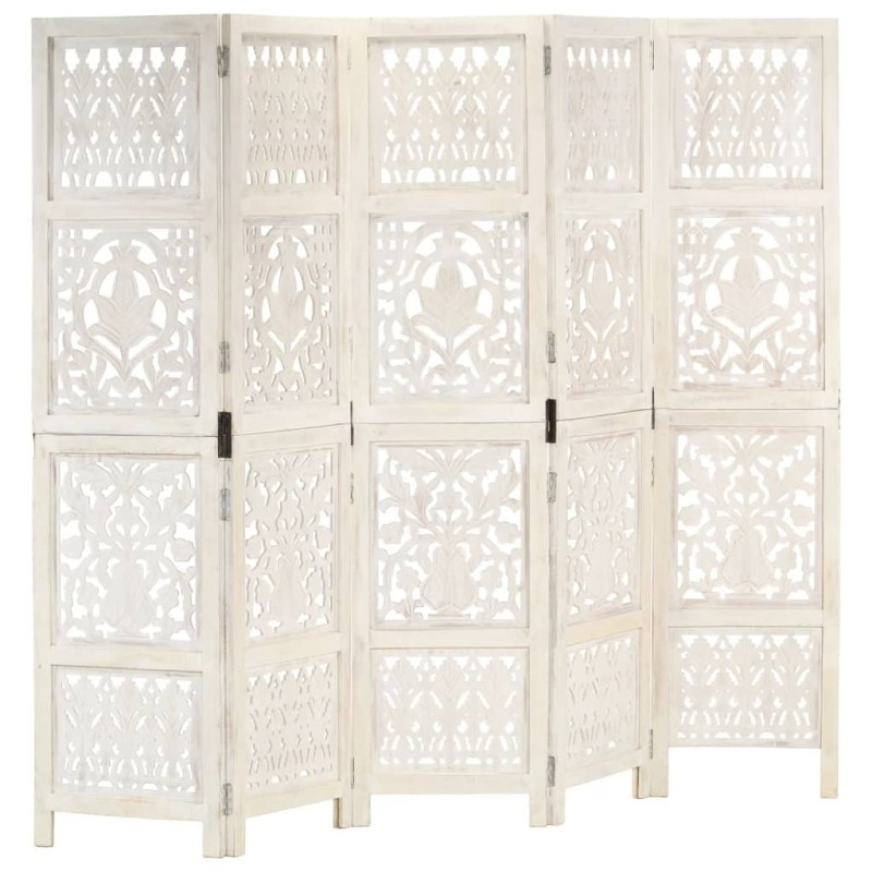 Cloison de séparation 5 panneaux Blanc 200x165 cm Bois manguier 622602622602