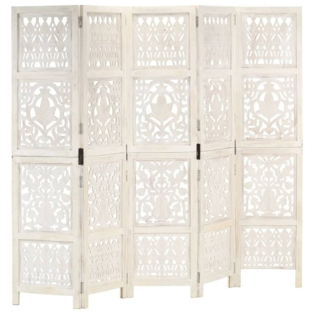 Cloison de séparation 5 panneaux Blanc 200x165 cm Bois manguier 622602622602