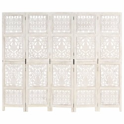Cloison de séparation 5 panneaux Blanc 200x165 cm Bois manguier 622602622602