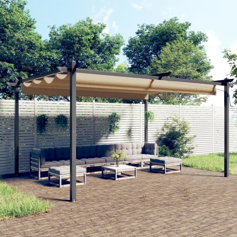 Tonnelle de jardin avec toit rétractable 4x3 m Taupe 622603622603