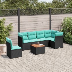 Salon de jardin 7 pcs avec coussins noir résine tressée 622606622606