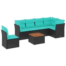 Salon de jardin 7 pcs avec coussins noir résine tressée 622606622606