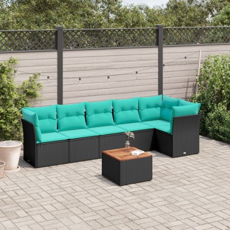 Salon de jardin 7 pcs avec coussins noir résine tressée 622608622608