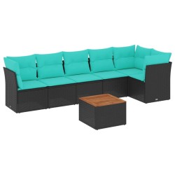Salon de jardin 7 pcs avec coussins noir résine tressée 622608622608