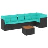 Salon de jardin 7 pcs avec coussins noir résine tressée 622608622608