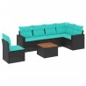Salon de jardin 7 pcs avec coussins noir résine tressée 622609622609