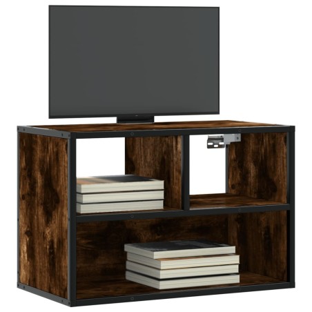 Meuble TV chêne fumé 60x31x39,5 cm bois d'ingénierie et métal 622611622611
