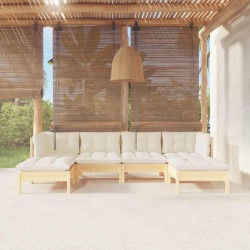 Salon de jardin 6 pcs avec coussins crème bois de pin 622614622614