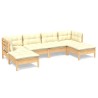 Salon de jardin 6 pcs avec coussins crème bois de pin 622614622614