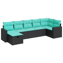 Salon de jardin 7 pcs avec coussins noir résine tressée 622622622622