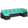 Salon de jardin 7 pcs avec coussins noir résine tressée 622622622622