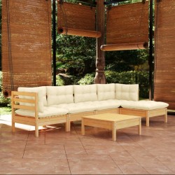 Salon de jardin 6 pcs avec coussins crème bois de pin 622645622645