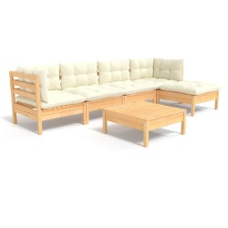Salon de jardin 6 pcs avec coussins crème bois de pin 622645622645