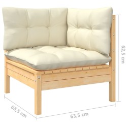 Salon de jardin 6 pcs avec coussins crème bois de pin 622645622645