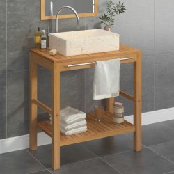 Armoire de toilette en teck solide avec lavabo en marbre Crème 622649622649