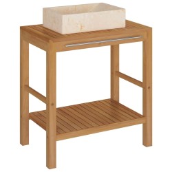 Armoire de toilette en teck solide avec lavabo en marbre Crème 622649622649