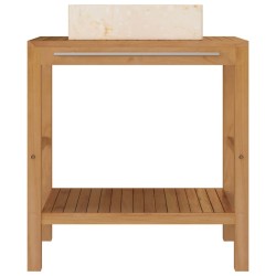 Armoire de toilette en teck solide avec lavabo en marbre Crème 622649622649