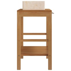 Armoire de toilette en teck solide avec lavabo en marbre Crème 622649622649
