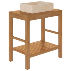 Armoire de toilette en teck solide avec lavabo en marbre Crème 622649622649