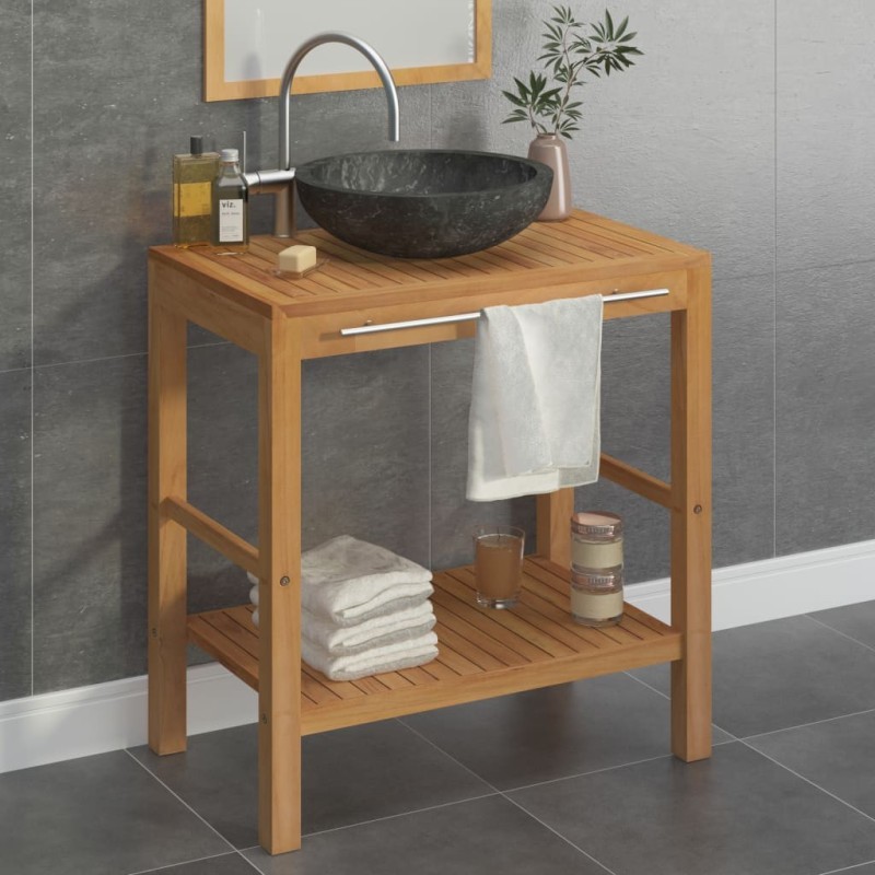 Armoire de toilette en teck solide avec lavabo en marbre Noir 622650622650