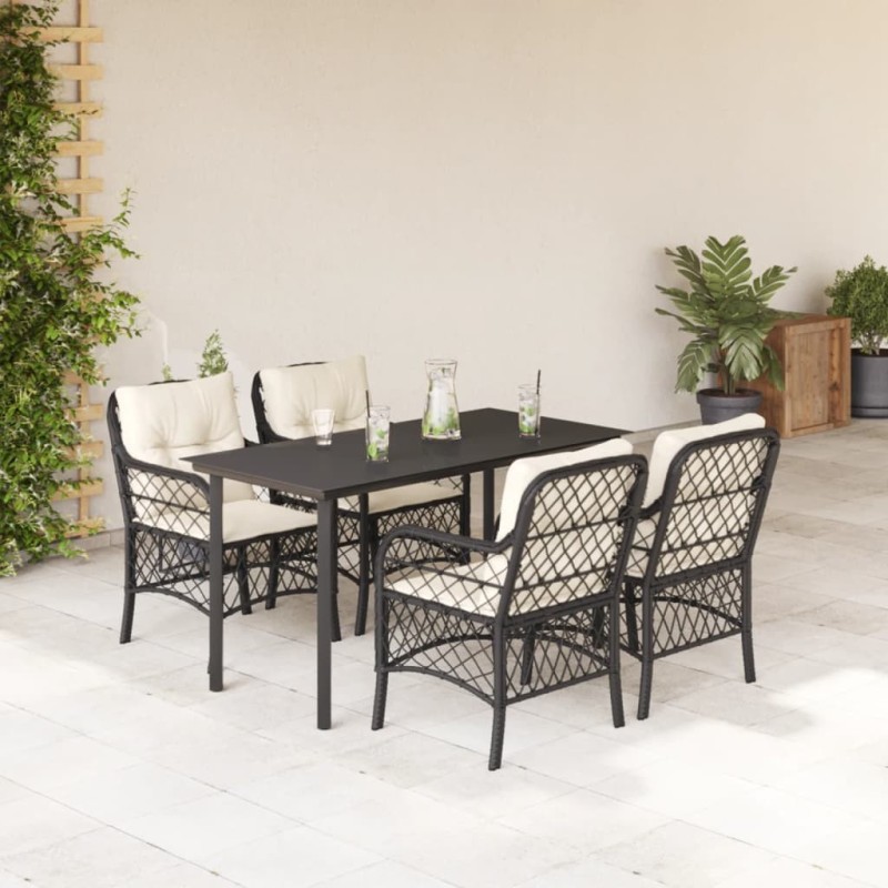 Ensemble à manger de jardin coussins 5pcs Noir Résine tressée 622669622669